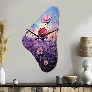 Zinnias Violet Serenade II - Asymmetric Metal Wall Clock
